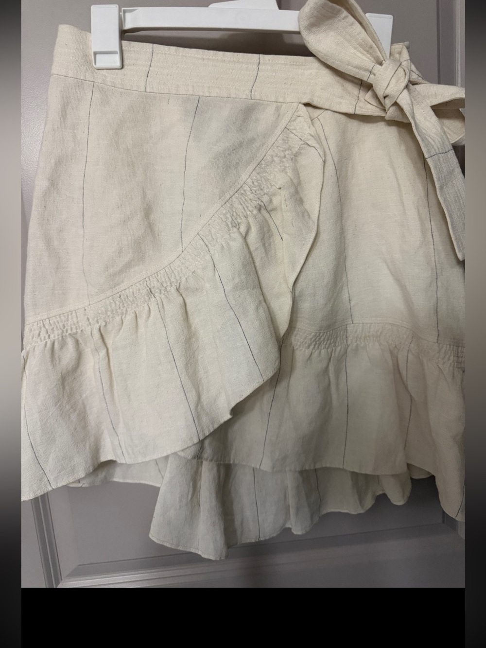 A.L.C. NWOT Cream Wrap Linen Ruffle Skirt with Pinstripes